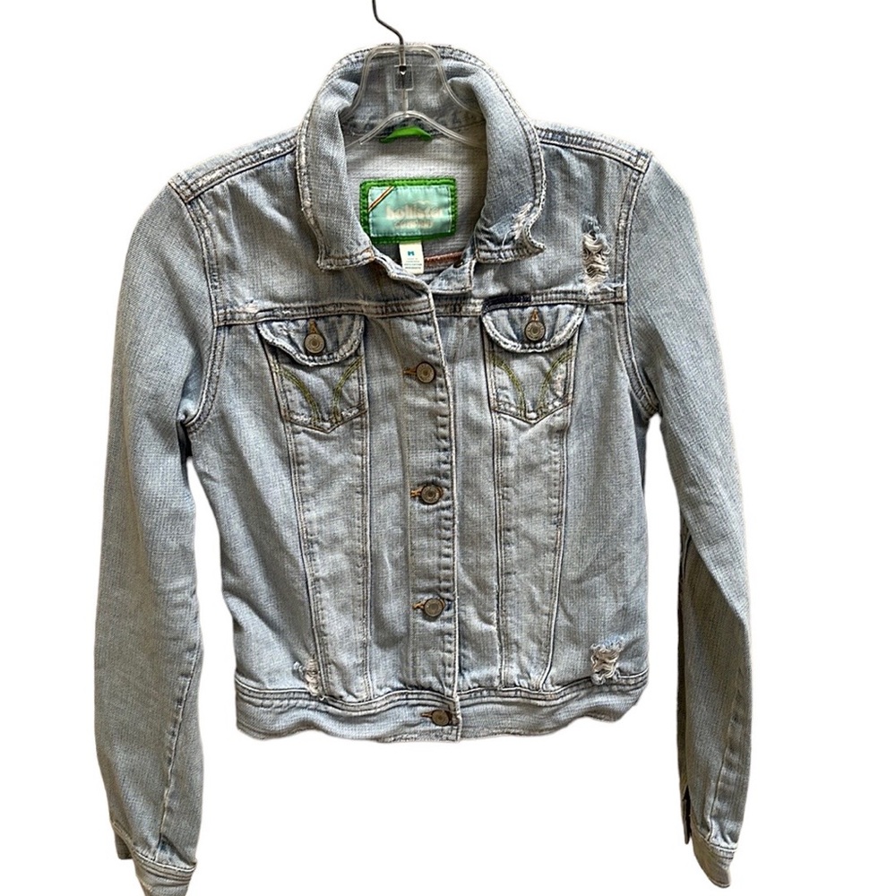Hollister Jean Jacket Women’s Distressed Frayed Ripped Beach Festival Denim Jean